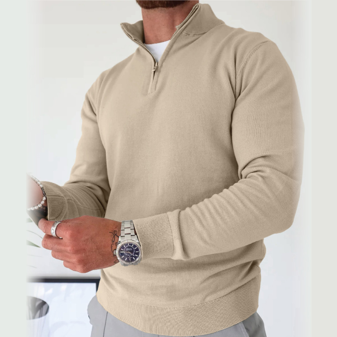 HALF ZIP SWEATSHIRT - Lt. BROWN