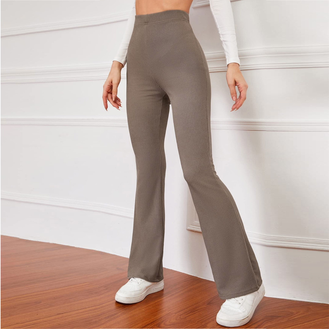 High-rise waist ribbed flare pant - Lt. Coffee