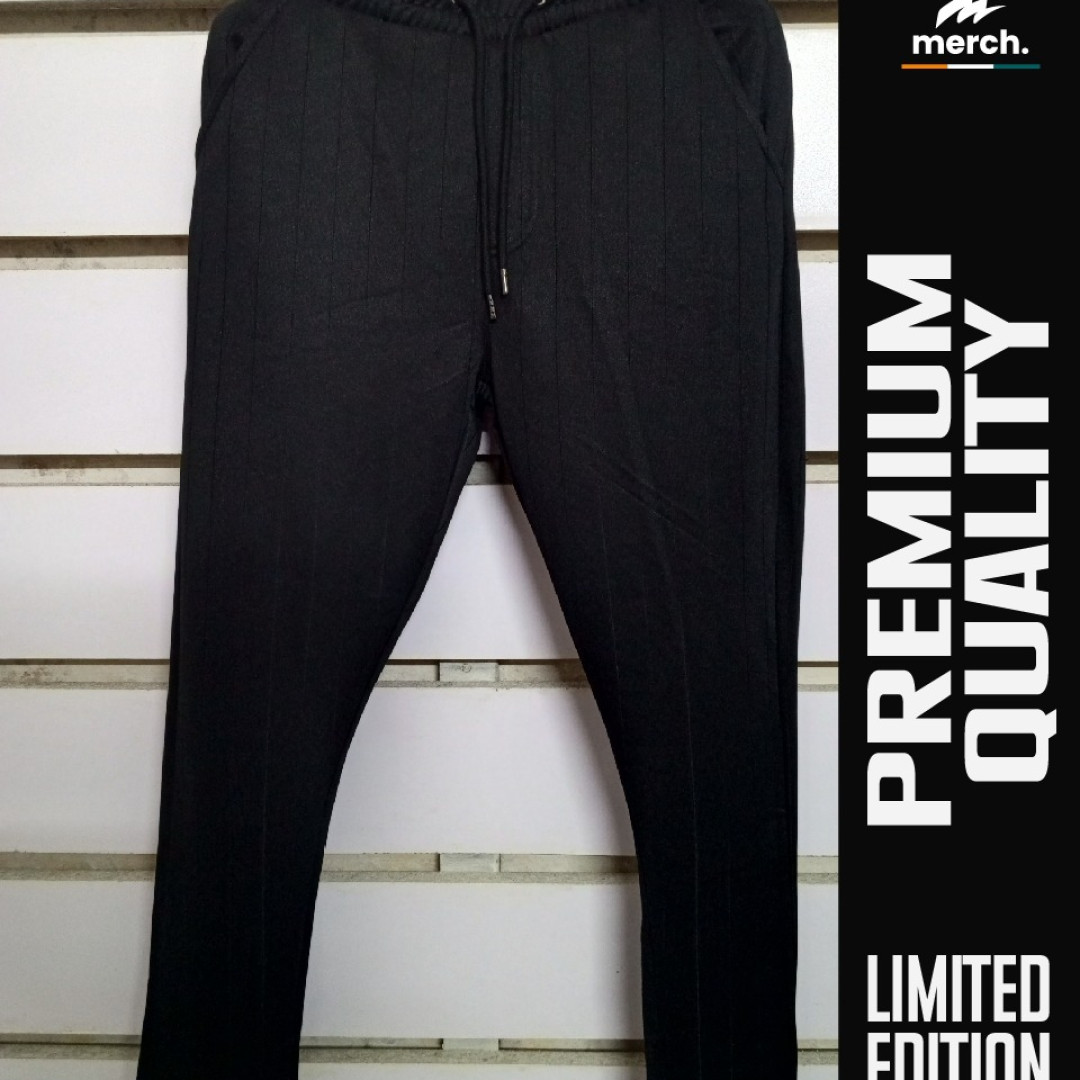 Mens Premium BLACK Stripe Texture Pant Cut Trouser
