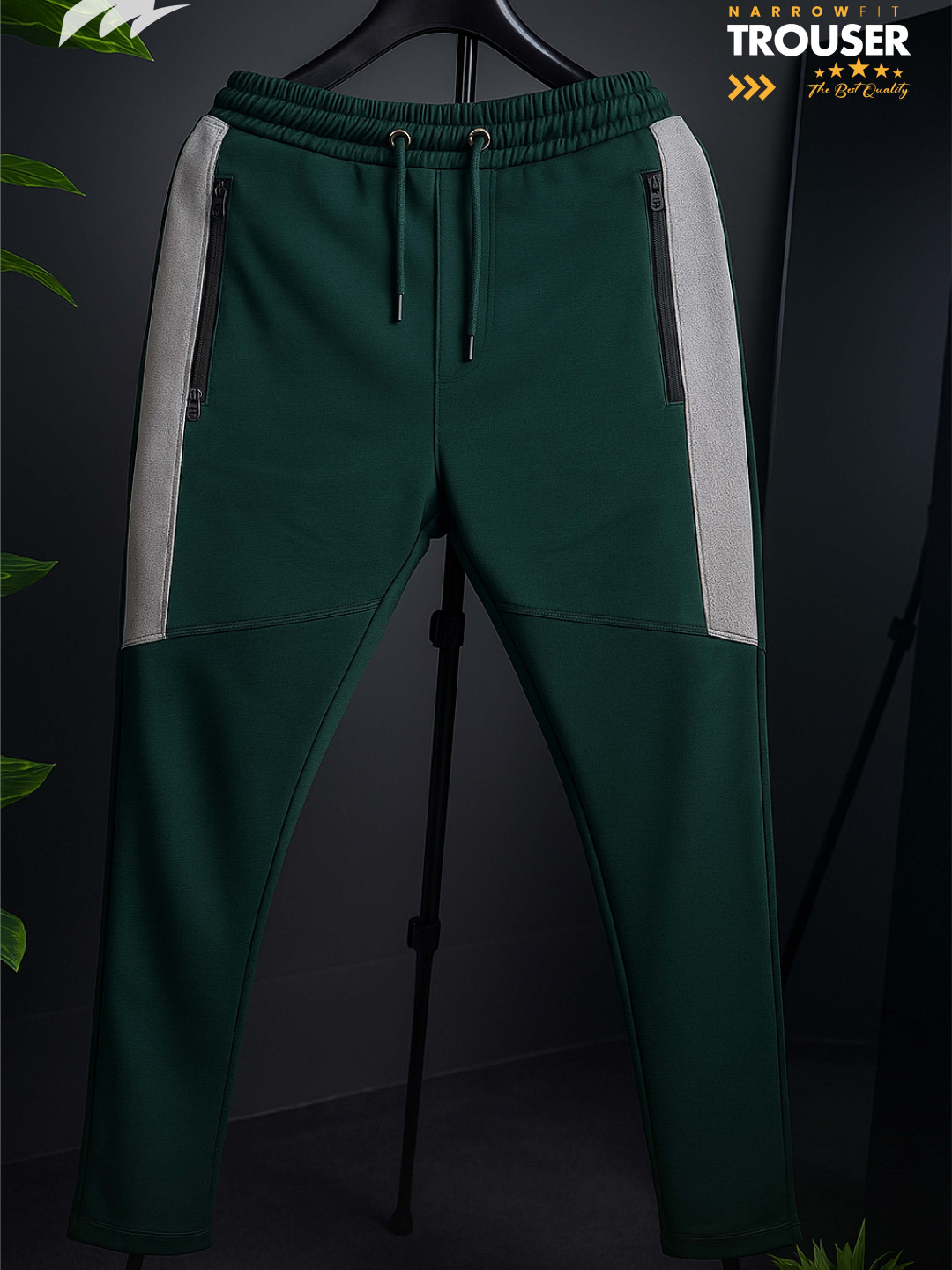 Narrow Fitted Contrast Premium Trouser - Bottle Green