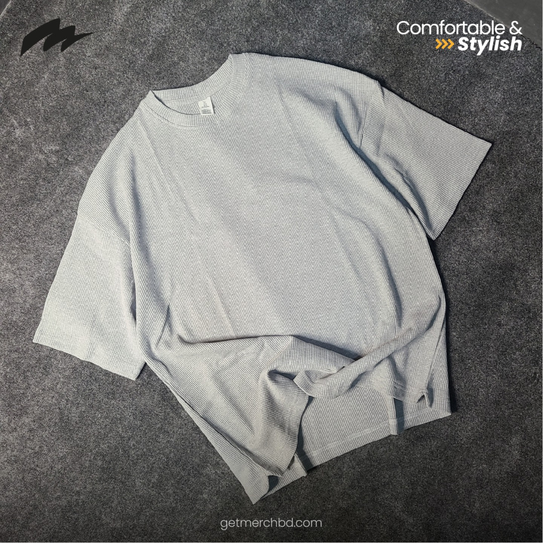 Waffle Knited Drop Shoulder T-shirt - Grey Melange