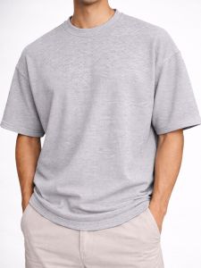 Grey Melange - Cotton Blend Waffle Drop Shoulder Tee