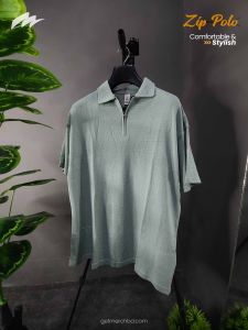 Jacquard Textured Old Money Polo Shirt Zipper Neck - Pista