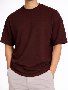 Maroon - Cotton Blend Waffle Drop Shoulder Tee