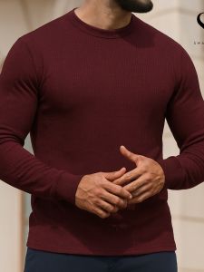 Maroon - Waffle Long sleeve Tees