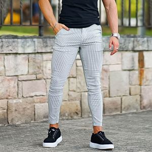 Mens Premium WHITE Stripe Texture Pant Cut Trouser