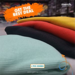 Premium Rib T-shirt -Combo- Mustard Yellow, Cherry Red, Black, D.Pest