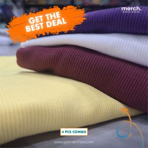 Premium Rib T-shirt -Combo- Purple, White, Maroon,Lt. Yellow