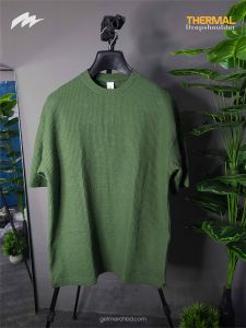 Waffle Knitted Drop Shoulder T-Shirt - Green