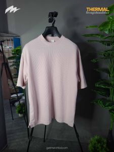 Waffle Knitted Drop Shoulder T-Shirt - Pink