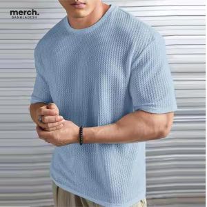 Waffle Knitted Drop Shoulder T-shirt - SKY